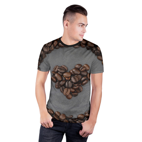 Мужская футболка 3D спортивная с принтом Люблю кофе, фото на моделе #1