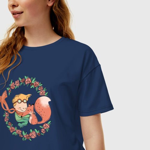 Женская футболка хлопок Oversize с принтом Маленький принц и лис, фото на моделе #1