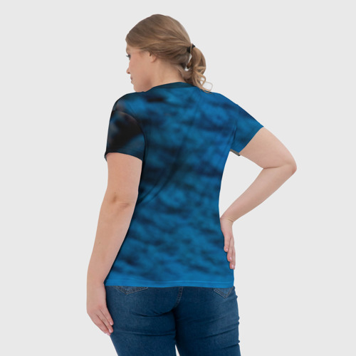 Женская футболка 3D с принтом Волк на черном фоне, вид сзади #2