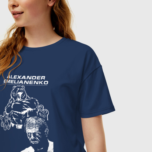 Женская футболка хлопок Oversize с принтом Александр Емельяненко, фото на моделе #1