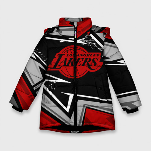Зимняя куртка для девочек 3D с принтом LA Lakers red, вид спереди #2
