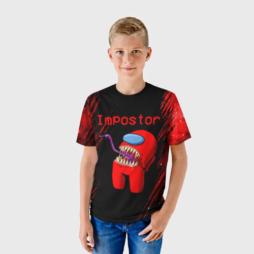 Детская футболка 3D с принтом Among Us - impostor, фото на моделе #1