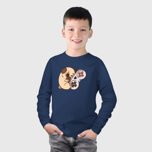 Детский лонгслив хлопок с принтом Мопс-игрун, фото на моделе #1