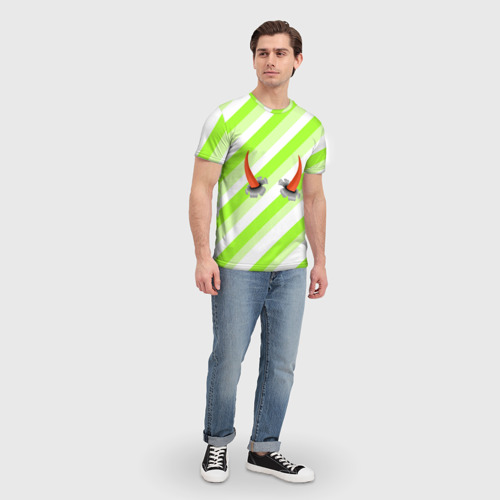 Мужская футболка 3D с принтом Рога на сквозь, вид сбоку #3