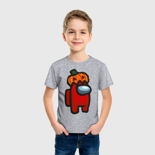 Детская футболка хлопок с принтом HALLOWEEN IS AMONG US, фото на моделе #1