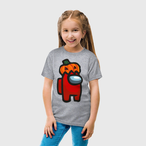 Детская футболка хлопок с принтом HALLOWEEN IS AMONG US, вид сбоку #3