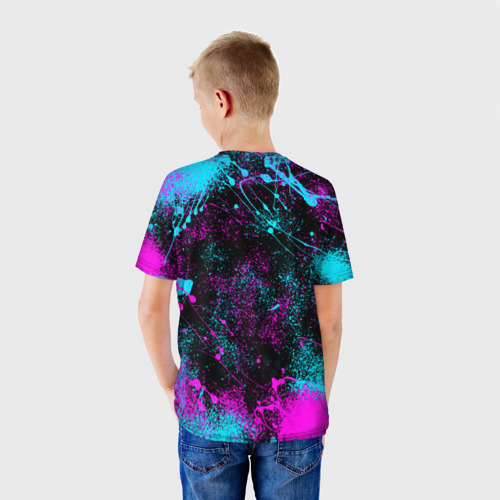 Детская 3D футболка с принтом NEON AMONG US | НЕОН АМОНГ АС, вид сзади #2