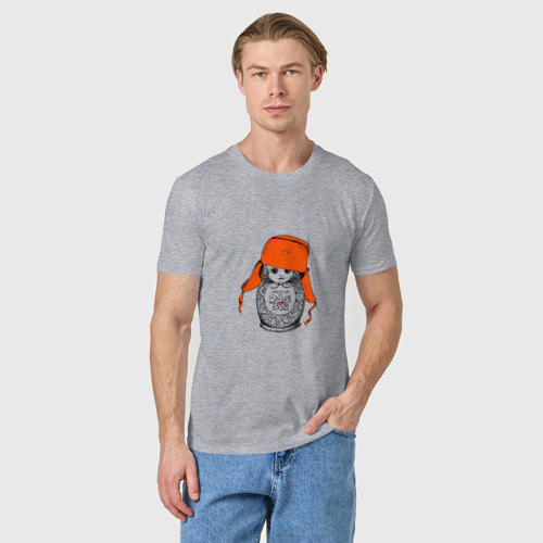 Мужская футболка хлопок с принтом Welcome to Russsia от матрёшки, фото на моделе #1
