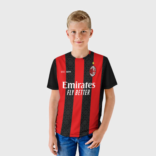 Детская футболка 3D с принтом AC Milan 20-21 - домашняя, фото на моделе #1