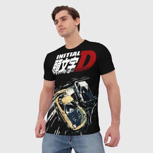 Мужская 3D футболка с принтом Initial D две машины, фото на моделе #1