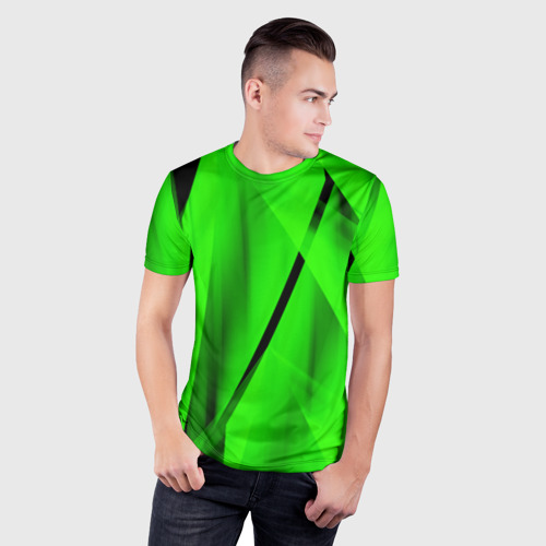 Мужская футболка 3D Slim с принтом Зеленый неон, фото на моделе #1