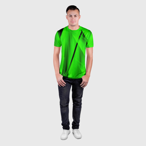 Мужская футболка 3D Slim с принтом Зеленый неон, вид сбоку #3