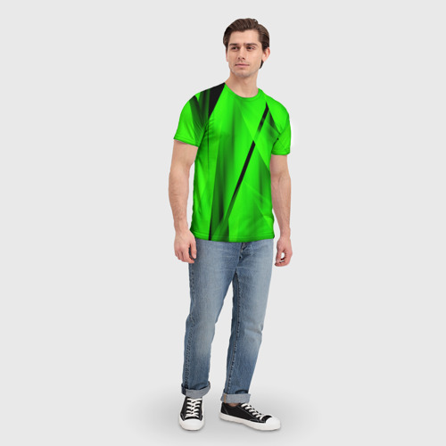 Мужская 3D футболка с принтом Зеленый неон, вид сбоку #3