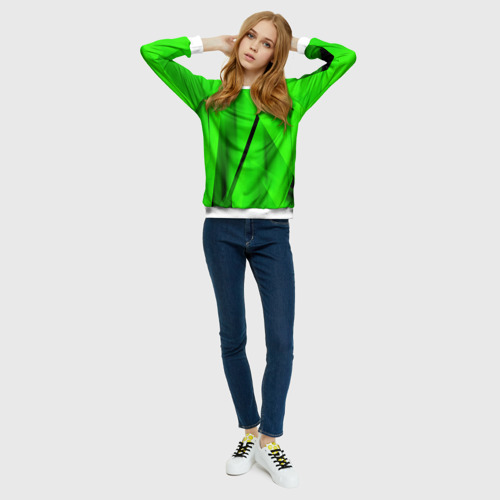 Женский свитшот 3D с принтом Зеленый неон, вид сбоку #3