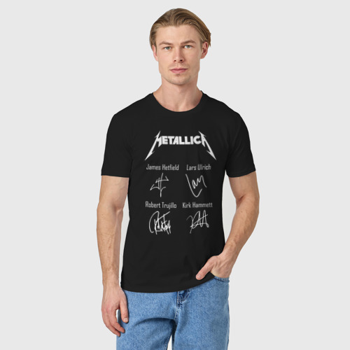 Мужская футболка хлопок с принтом Metallica автографы, фото на моделе #1