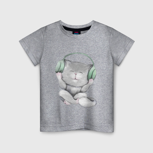 Детская футболка хлопок с принтом Котенок меломан, вид спереди #2