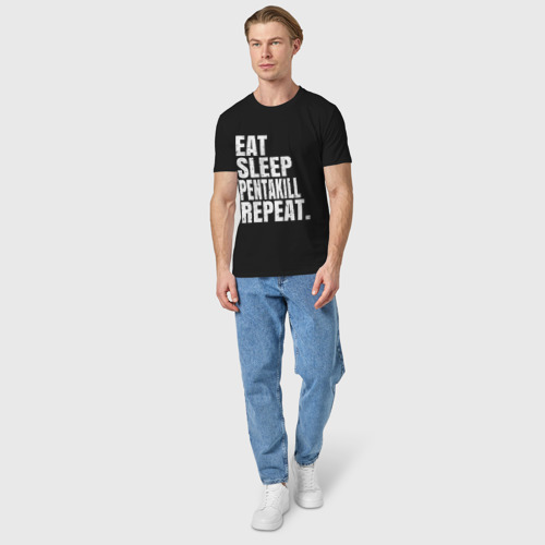 Мужская футболка хлопок с принтом EAT sleep Pentakill repeat, вид сбоку #3