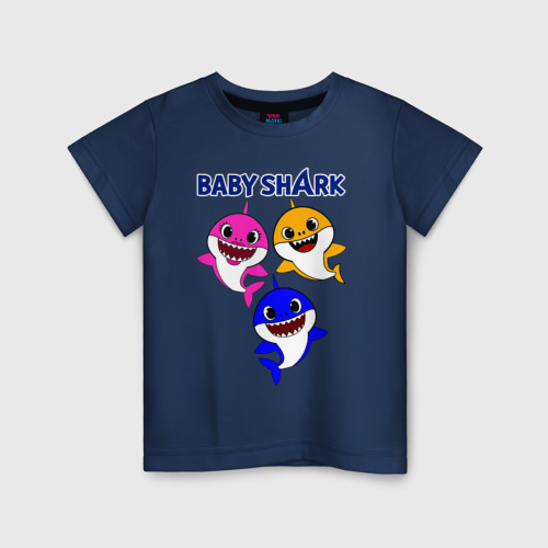 Детская футболка хлопок с принтом Baby Shark, вид спереди #2