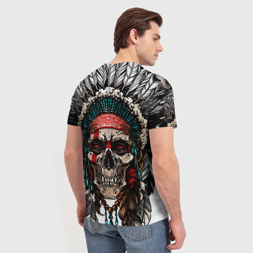 Мужская 3D футболка с принтом Череп индейца, вид сзади #2