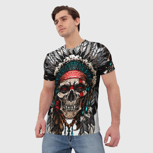 Мужская 3D футболка с принтом Череп индейца, фото на моделе #1