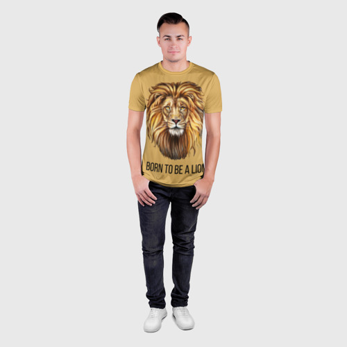 Мужская футболка 3D Slim с принтом Рождённый быть львом, вид сбоку #3