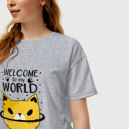 Женская футболка хлопок Oversize с принтом Желтый кот, фото на моделе #1