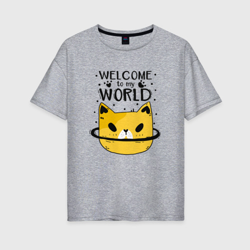 Женская футболка хлопок Oversize с принтом Желтый кот, вид спереди #2