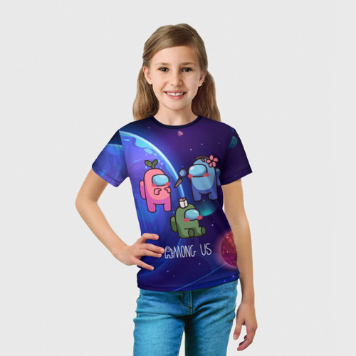 Детская футболка 3D с принтом Among Us          space, вид сбоку #3