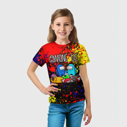 Детская футболка 3D с принтом Among Us, вид сбоку #3