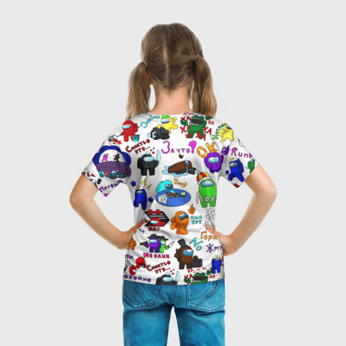 Детская 3D футболка с принтом AMONG US STICKERBOMBING, вид сзади #2