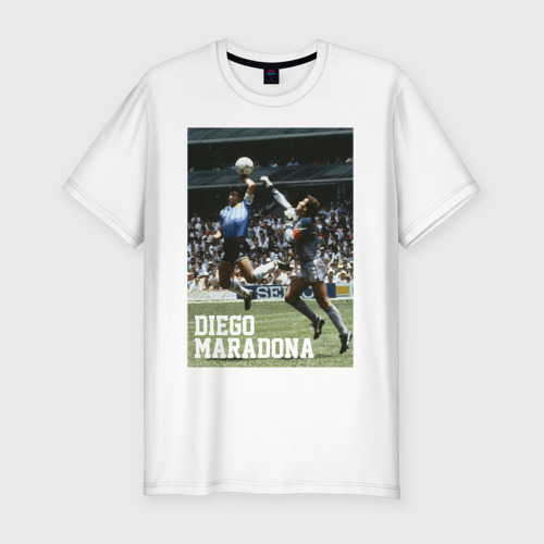 Мужская футболка хлопок Slim с принтом Диего Армандо Марадона, вид спереди #2