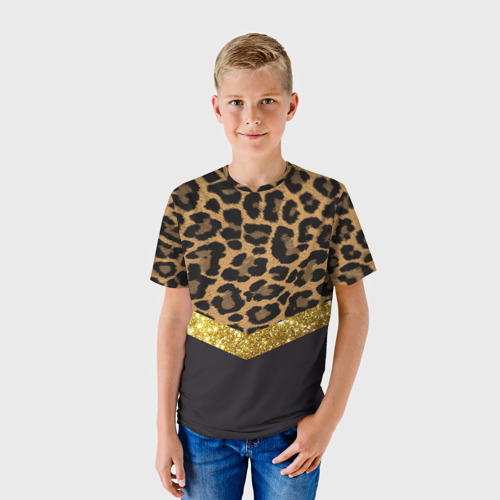 Детская футболка 3D с принтом Леопардовый принт, фото на моделе #1