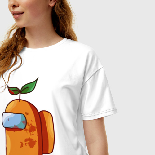 Женская футболка хлопок Oversize с принтом Among Us апельсин, фото на моделе #1
