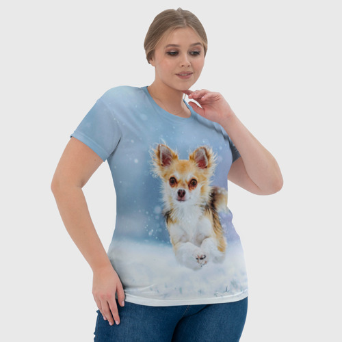 Женская футболка 3D с принтом Чихуахуа в снегу, фото #4