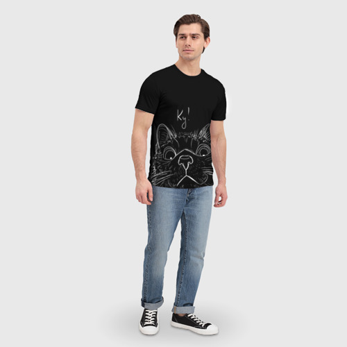 Мужская футболка 3D с принтом Говорящий котик, вид сбоку #3