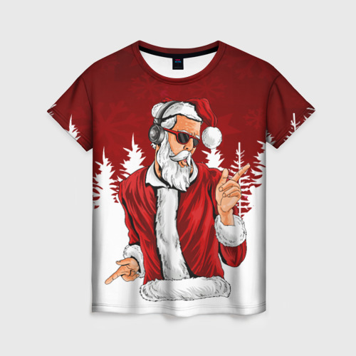 Женская футболка 3D с принтом Music Santa, вид спереди #2