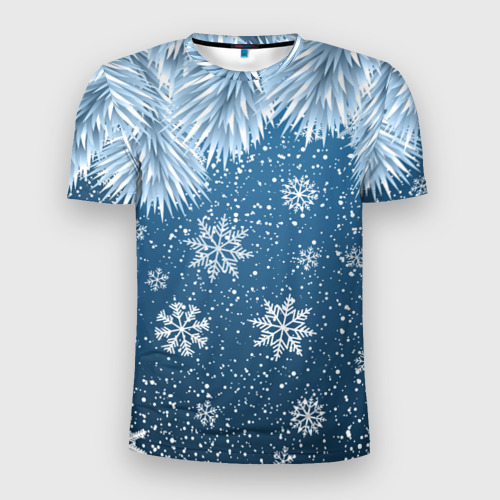 Мужская футболка 3D Slim с принтом Снежное Настроенние, вид спереди #2