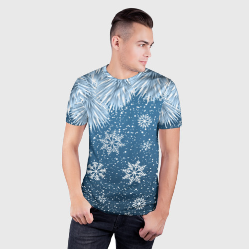 Мужская футболка 3D Slim с принтом Снежное Настроенние, фото на моделе #1