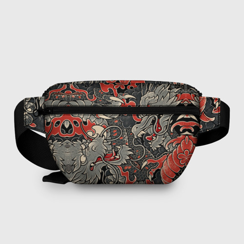 Поясная сумка 3D с принтом Самурай Якудза и драконы, вид сзади #1