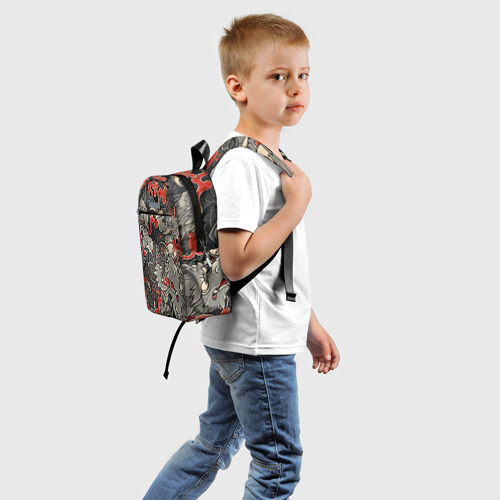 Детский рюкзак 3D с принтом Самурай Якудза и драконы, вид сзади #1