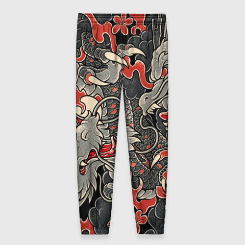 Женские брюки 3D с принтом Самурай Якудза и драконы, вид сзади #1