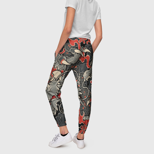 Женские брюки 3D с принтом Самурай Якудза и драконы, вид сзади #2