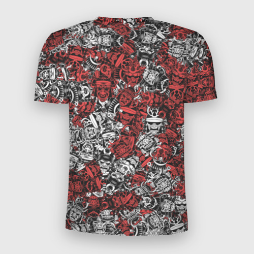 Мужская футболка 3D Slim с принтом Красные и Белые самураи, вид сзади #1