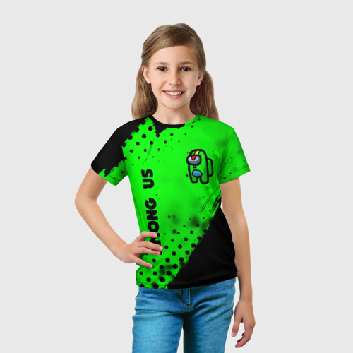 Детская футболка 3D с принтом AMONG US - BRAWL STARS LEON, вид сбоку #3