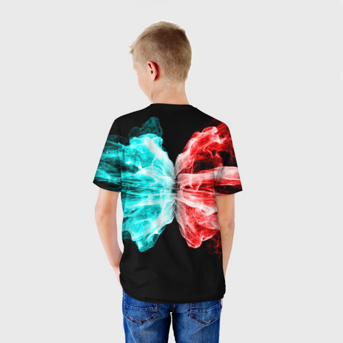 Детская футболка 3D с принтом Among Us - битва огней, вид сзади #2