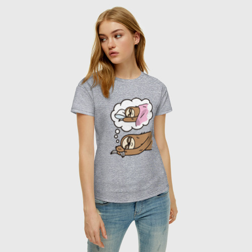 Женская футболка хлопок с принтом Сон ленивца, фото на моделе #1