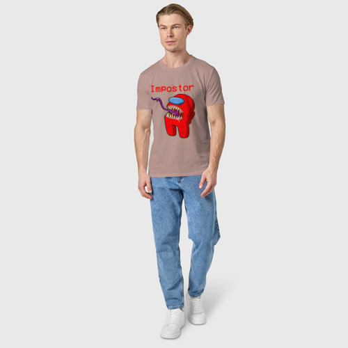 Мужская футболка хлопок с принтом AMONG US - IMPOSTOR, вид сбоку #3