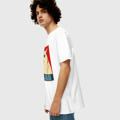 Мужская футболка хлопок Oversize с принтом Sad Cat, вид сбоку #3