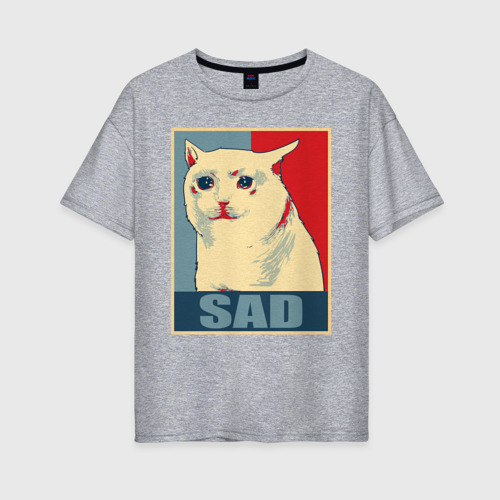 Женская футболка хлопок Oversize с принтом Sad Cat, вид спереди #2
