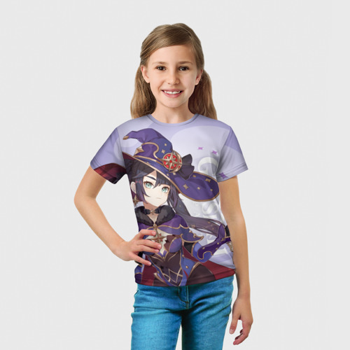 Детская футболка 3D с принтом GENSHIN IMPACT, МОНА, вид сбоку #3